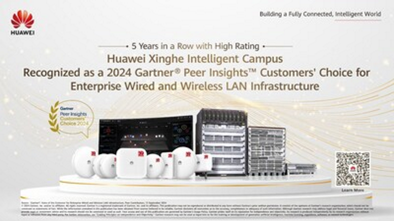 Společnost Huawei získala v žebříčku Gartner® Peer Insights™ 2024 ocenění Customer’s Choice v oblasti pevné a bezdrátové firemní LAN infrastruktury